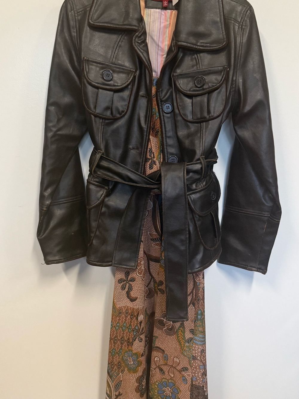 Vanity Brown Leather Belted Jacket - fall. Vintage styling.